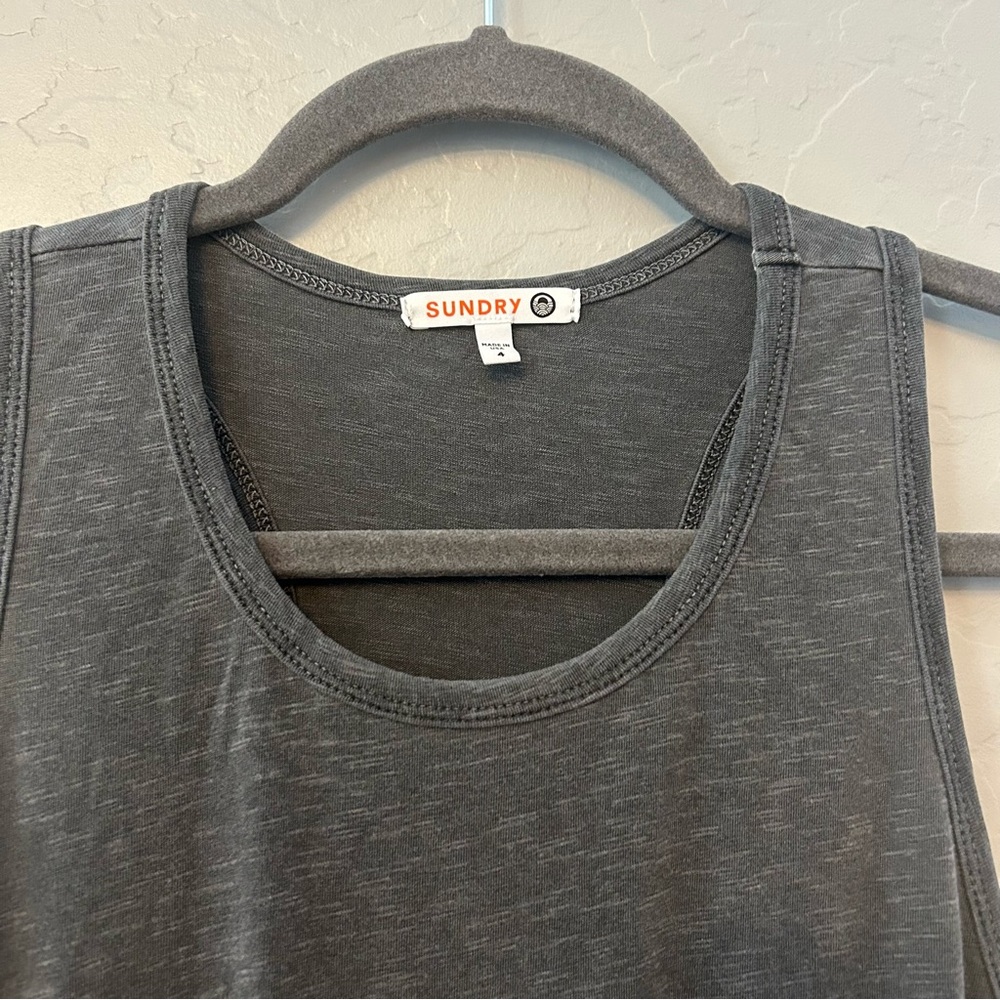 Sundry ruched tank u-neck sleeveless racerback dress in pigment gray size xl - Picture 7 of 16